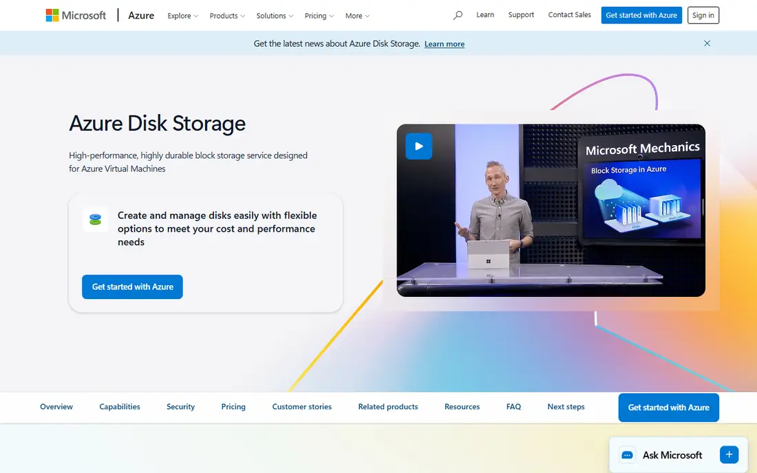 Azure Managed Disks homepage