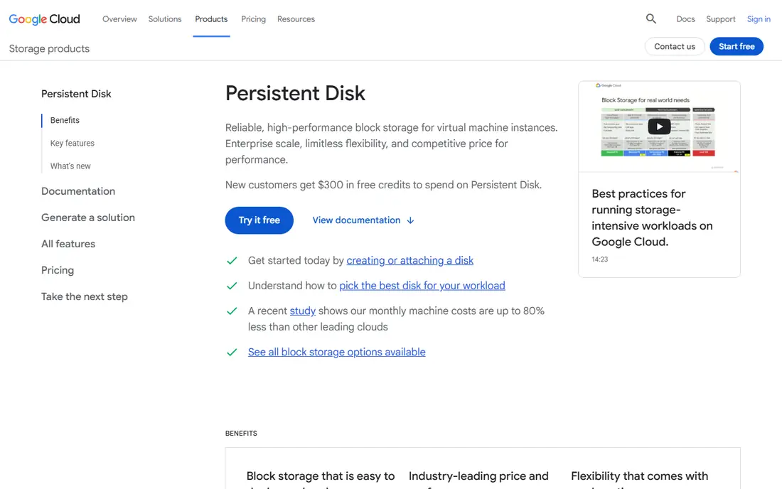 Google Persistent Disk homepage