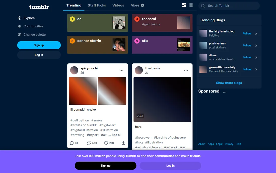 Tumblr homepage