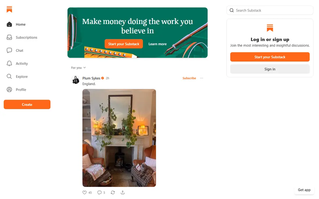 Substack homepage