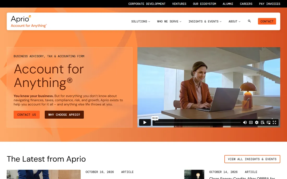 Aprio homepage