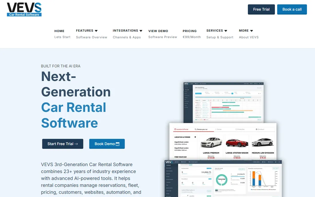 VEVS Boat Rental Software homepage
