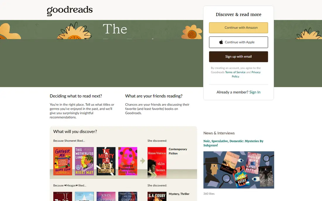 Goodreads homepage
