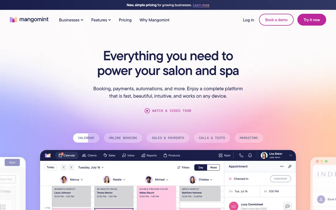Mangomint homepage