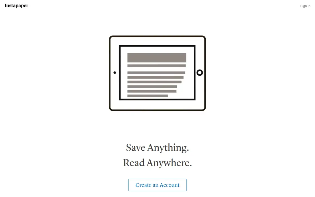 Instapaper homepage