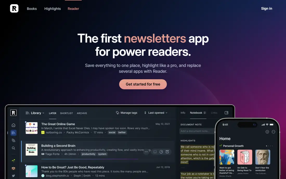 Readwise Reader homepage