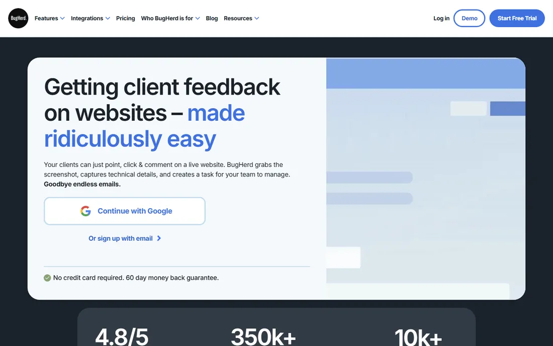 BugHerd homepage