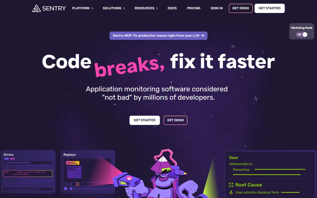 Sentry homepage