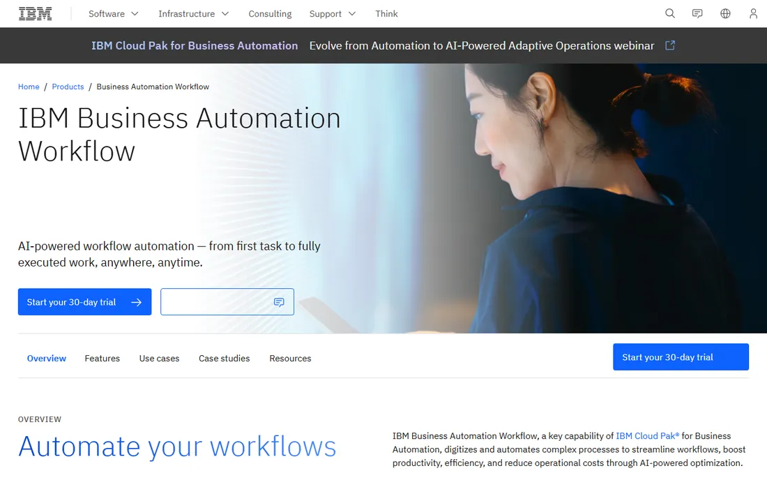 IBM Business Automation Workflow homepage