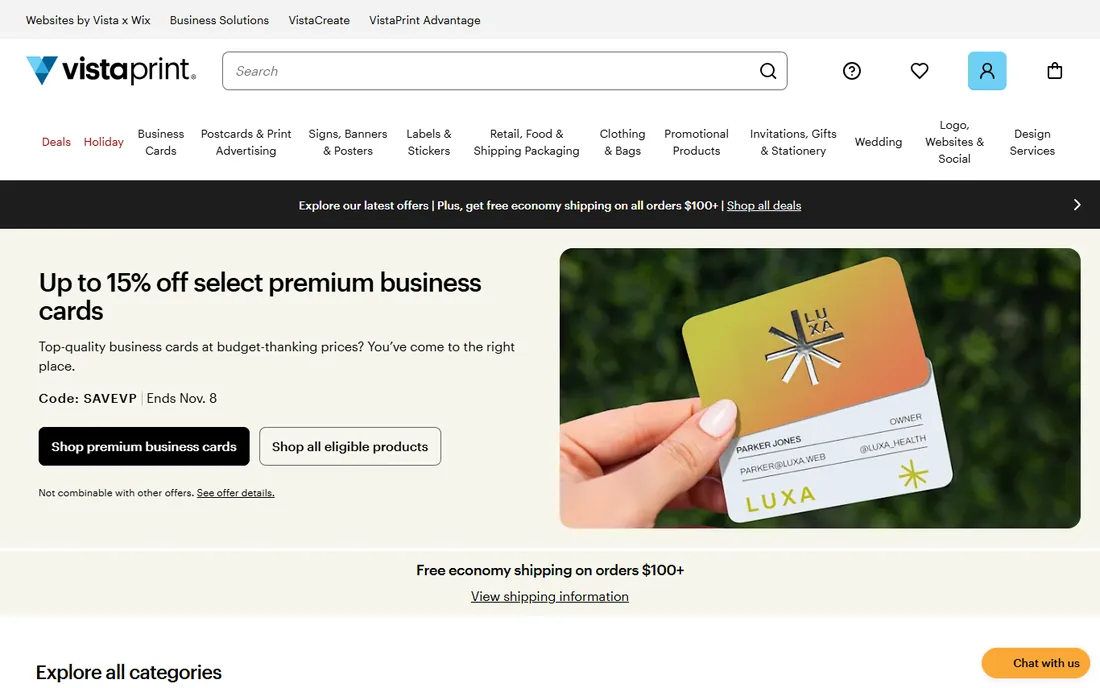 Vistaprint homepage