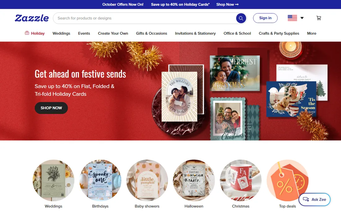 Zazzle homepage
