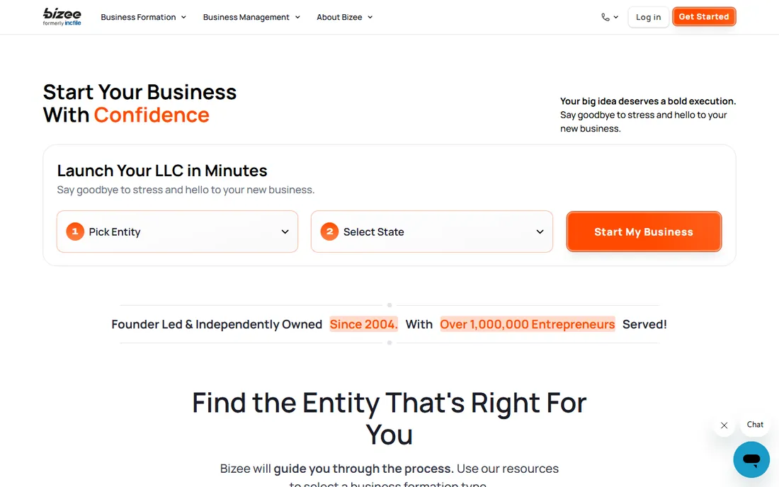 Bizee homepage