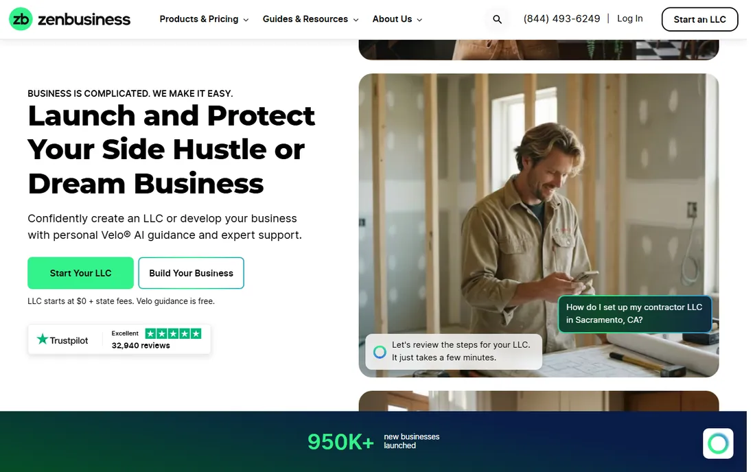 ZenBusiness homepage