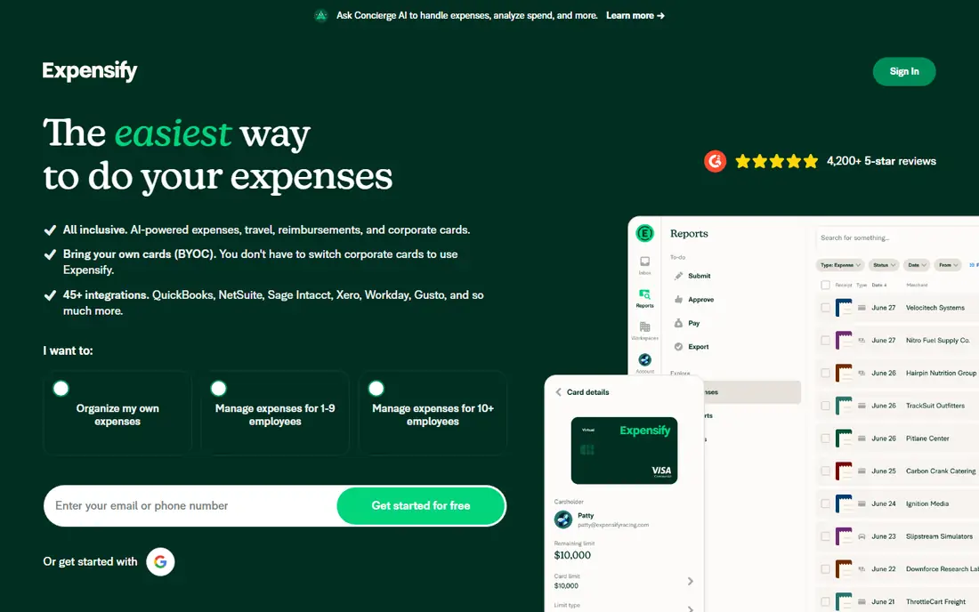 Expensify homepage