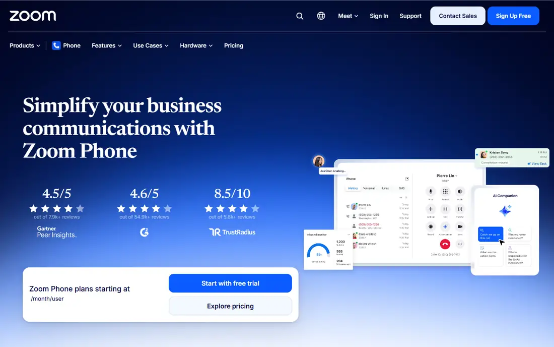 Zoom Phone homepage