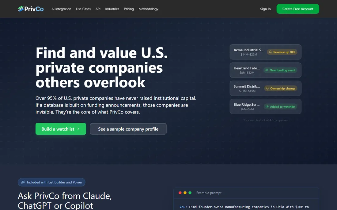 PrivCo homepage
