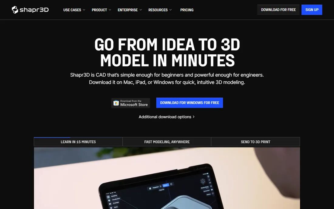 Shapr3D homepage