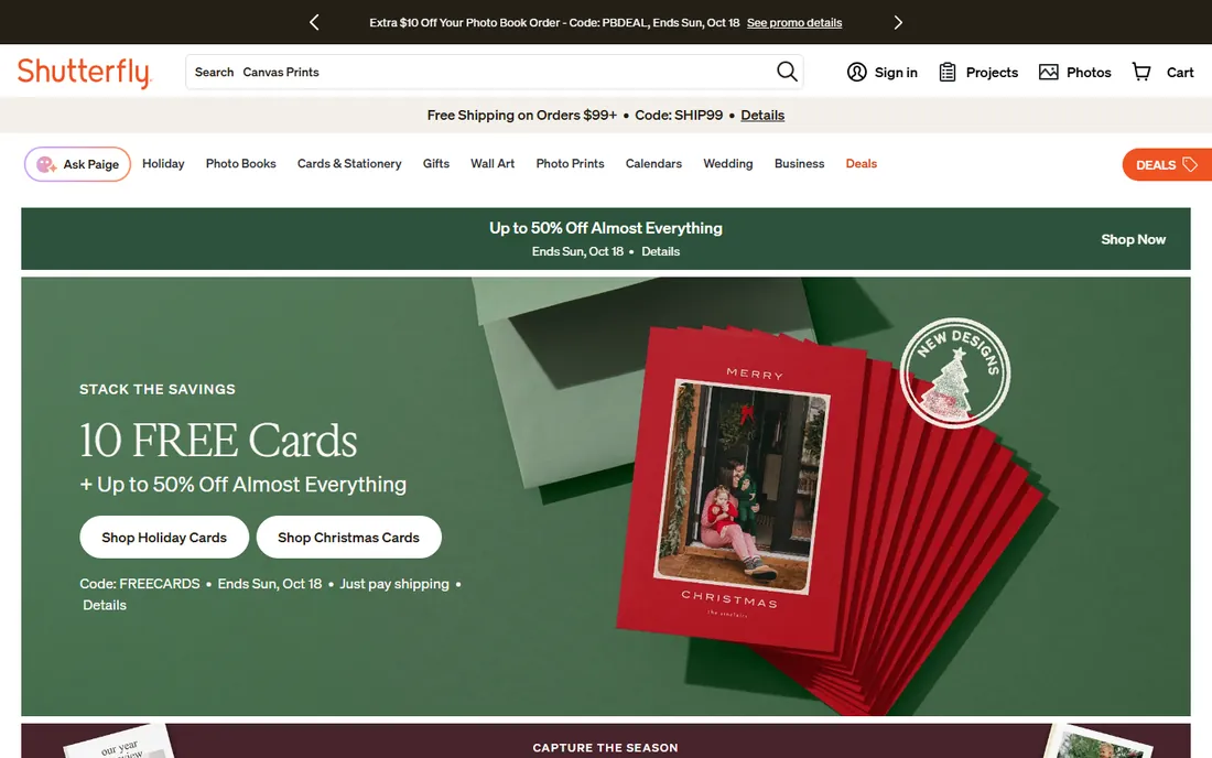 Shutterfly homepage