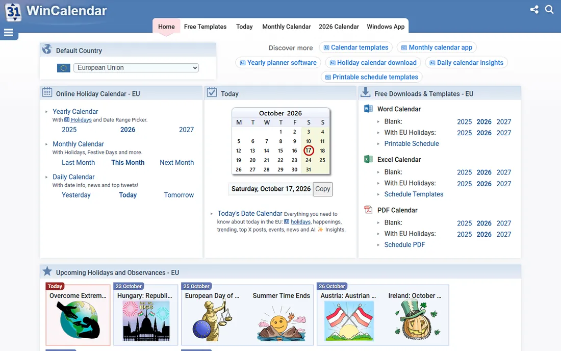 WinCalendar homepage