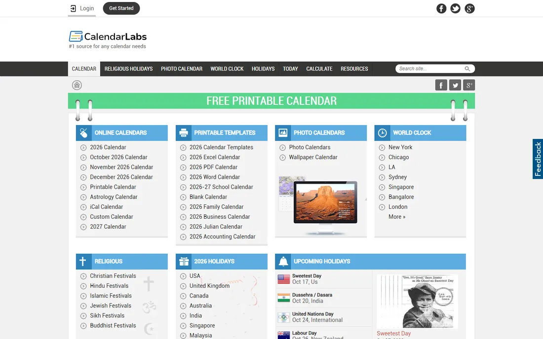 CalendarLabs homepage