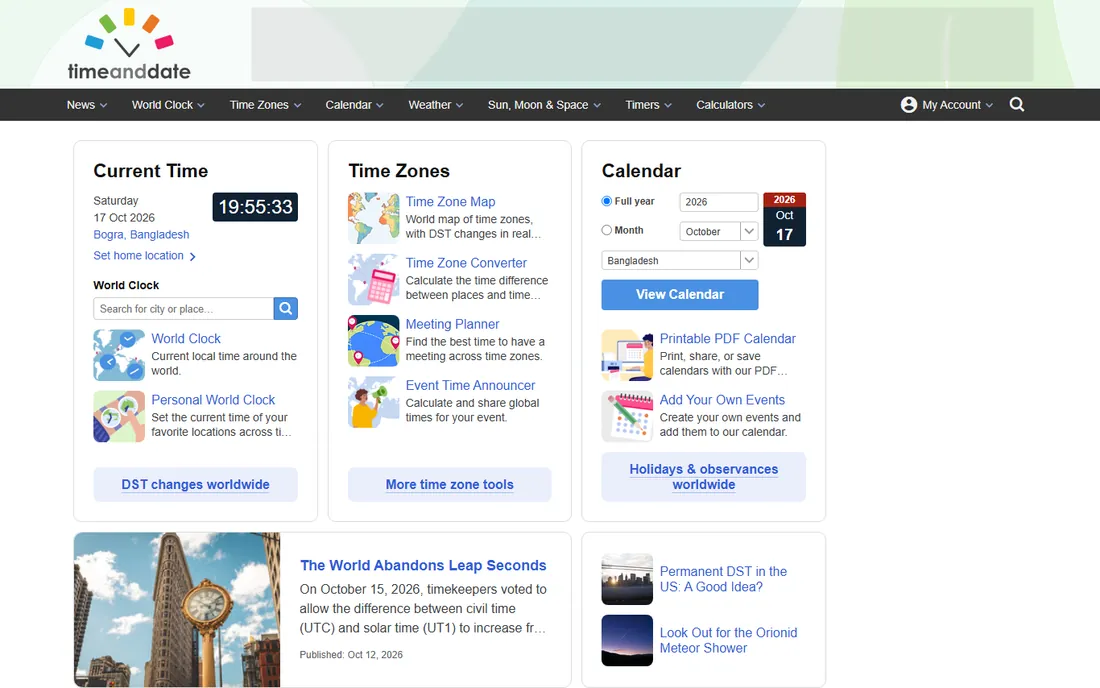Timeanddate homepage
