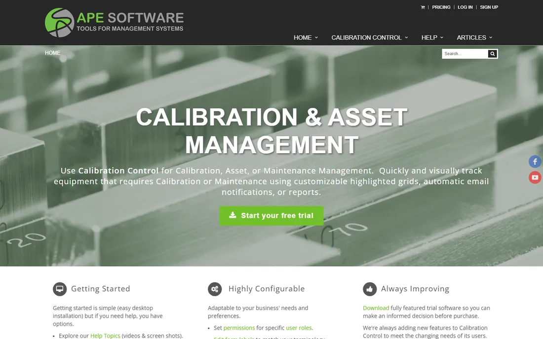 Ape Software Calibration Control homepage