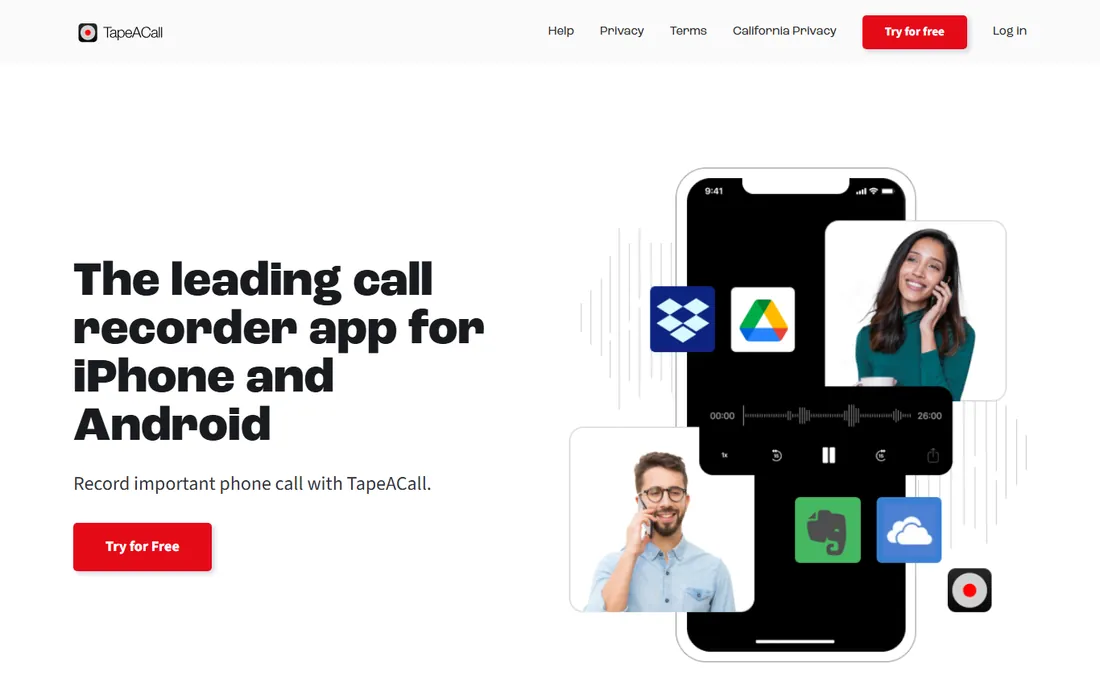 TapeACall homepage