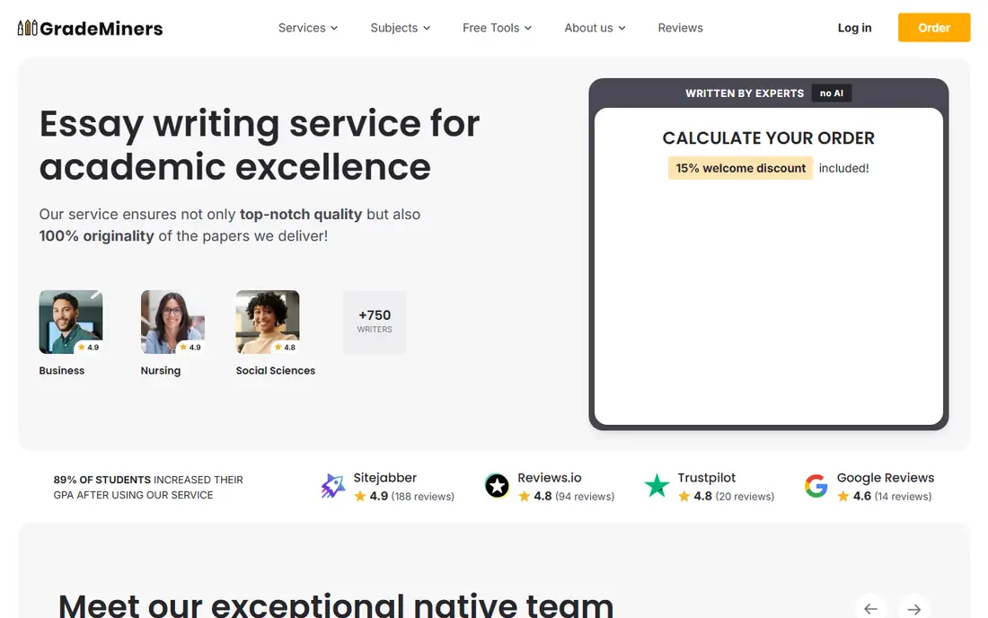 Grademiners homepage
