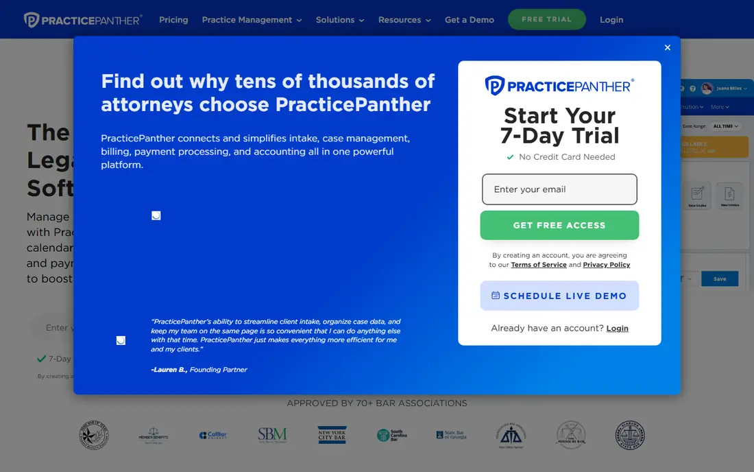 PracticePanther homepage