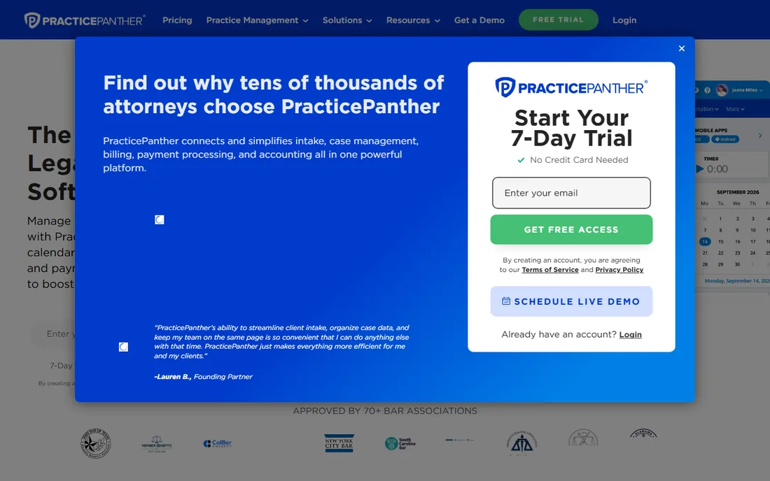PracticePanther homepage
