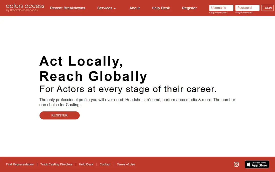 Actors Access homepage