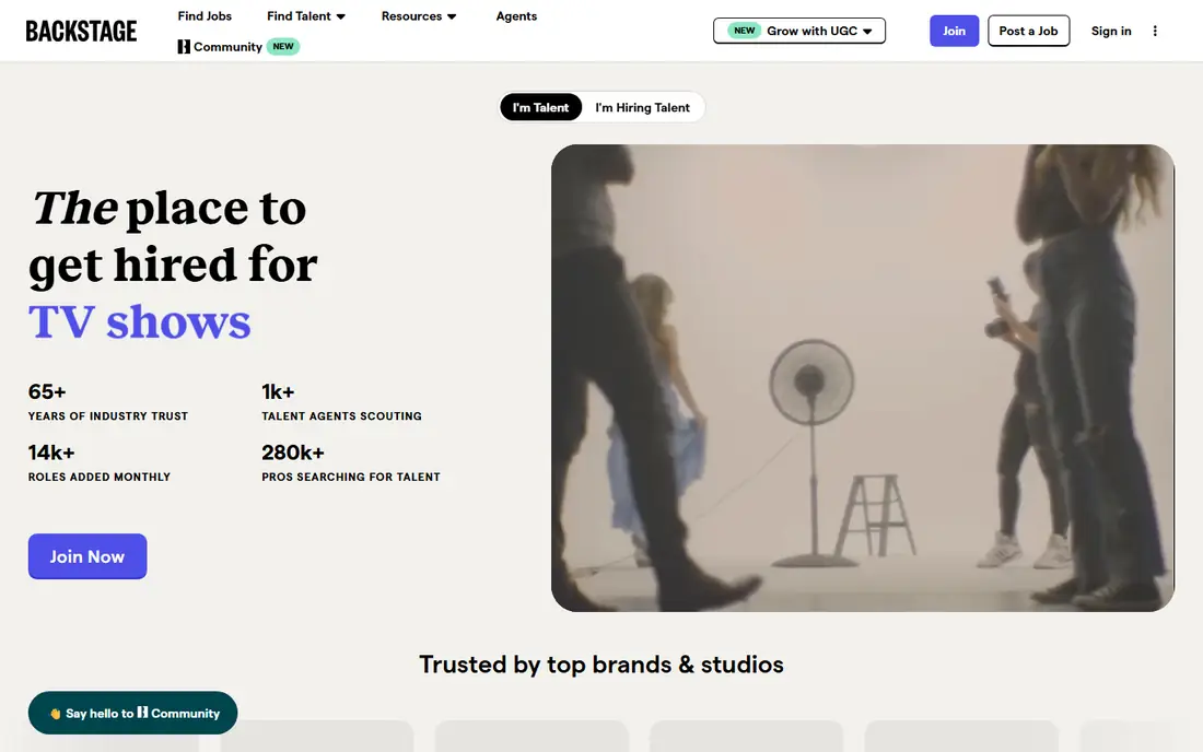Backstage homepage