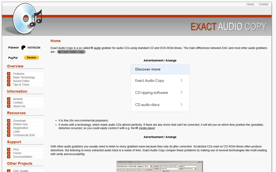Exact Audio Copy homepage