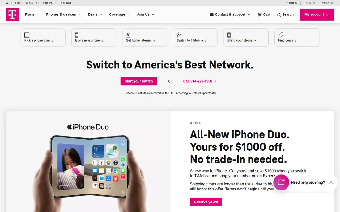 T-Mobile homepage