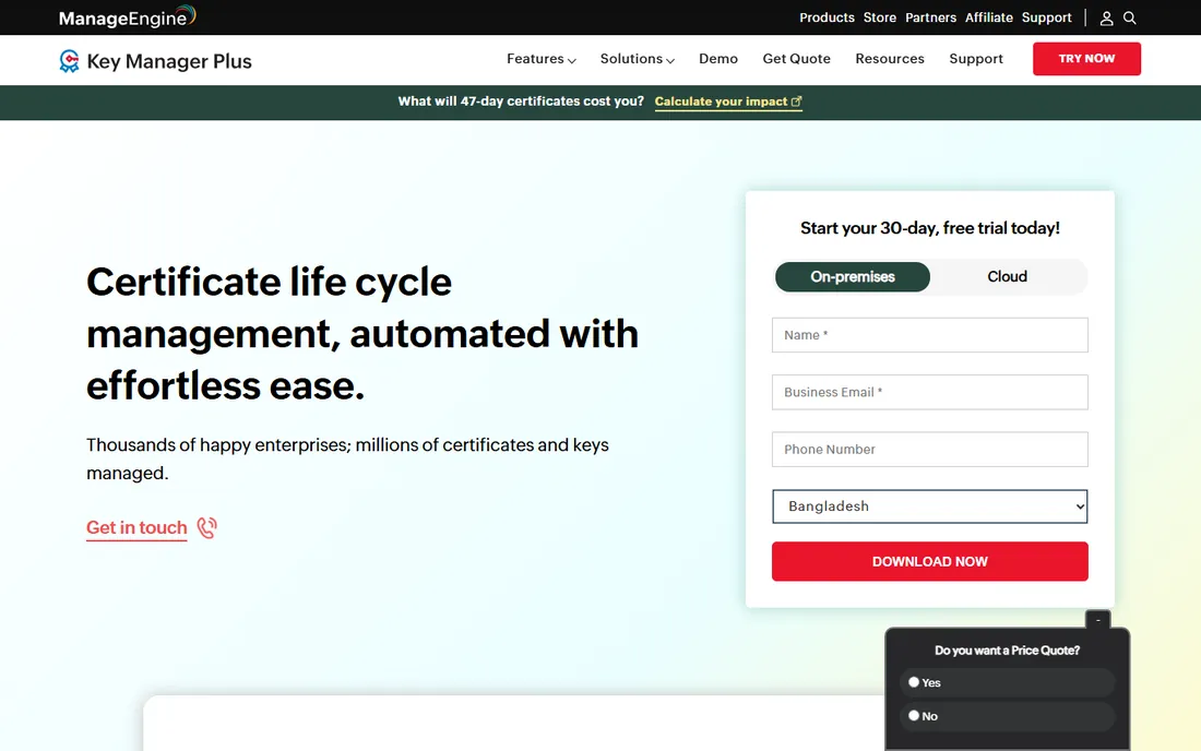 ManageEngine Key Manager Plus homepage