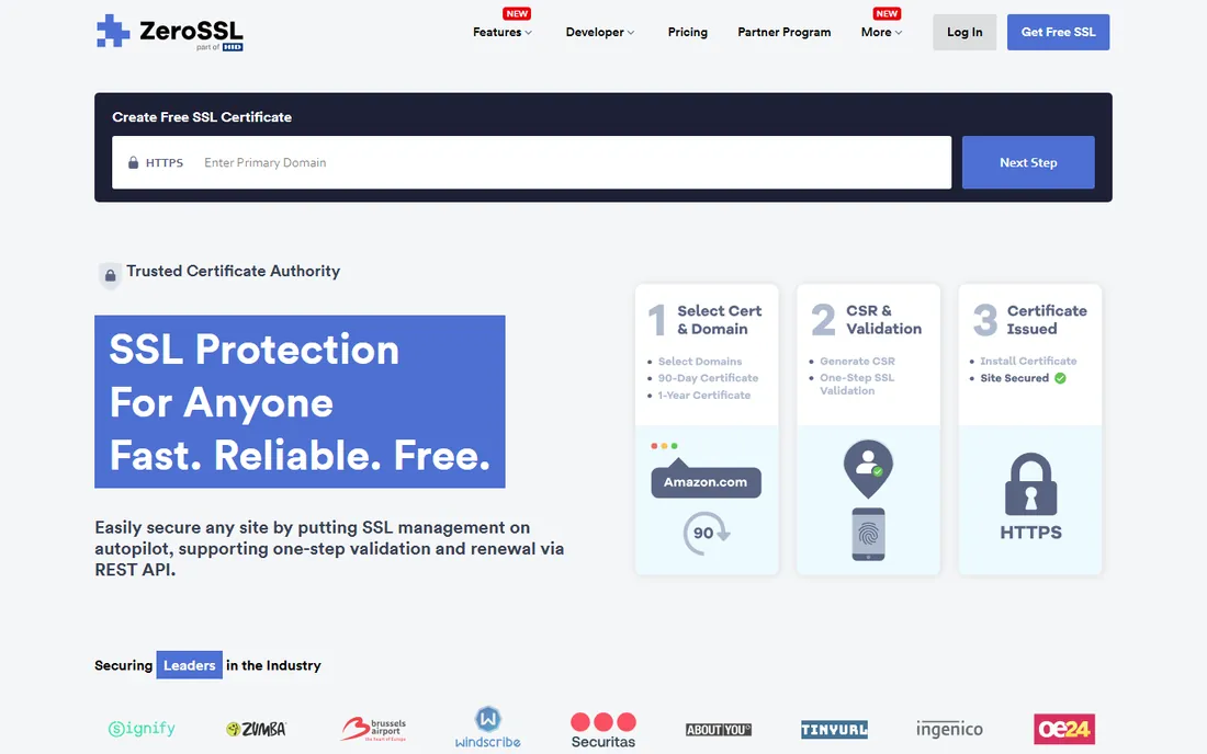 ZeroSSL homepage