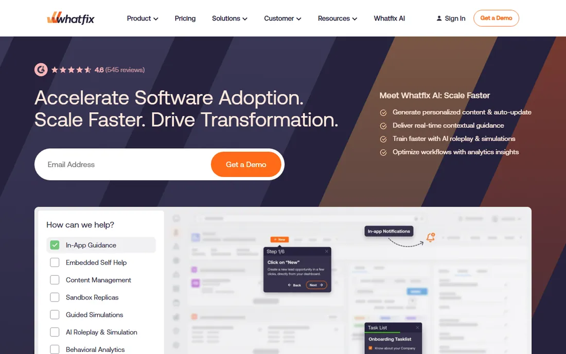 Whatfix homepage