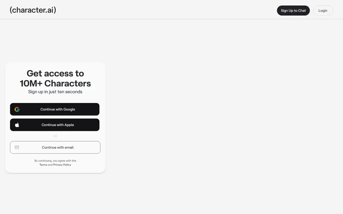 Character.AI homepage