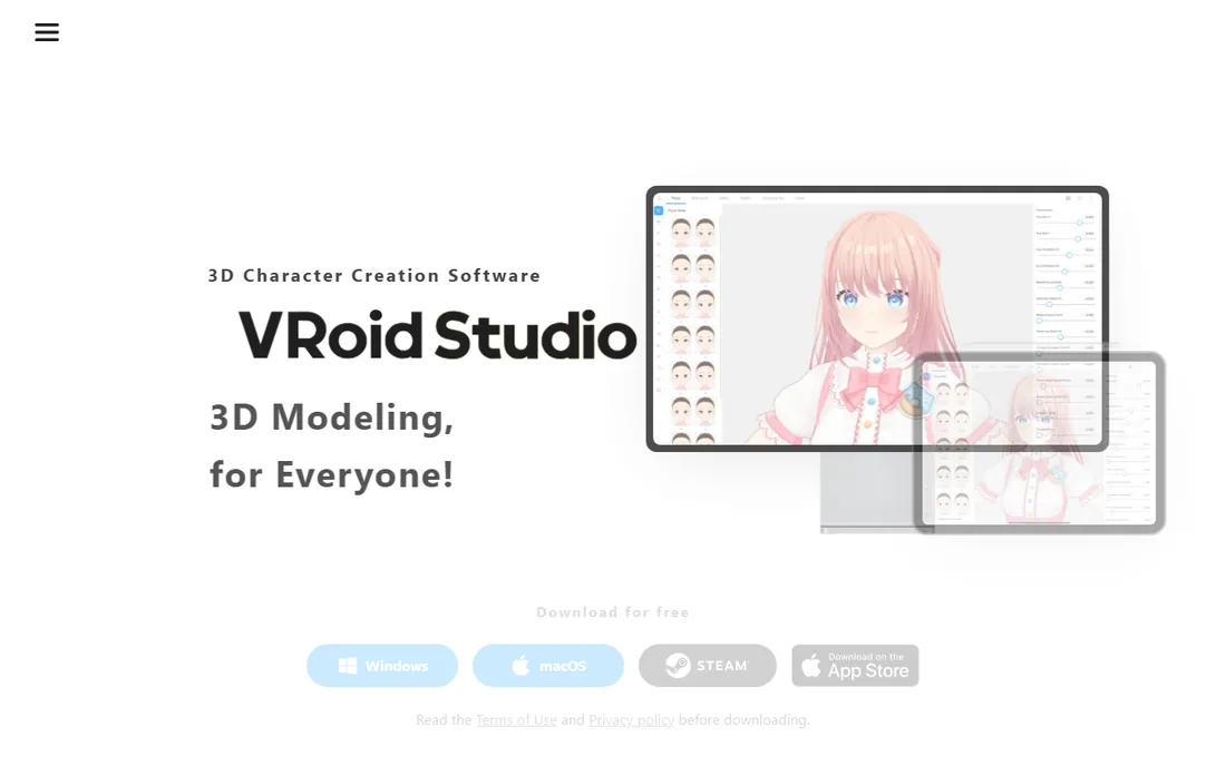 VRoid Studio homepage