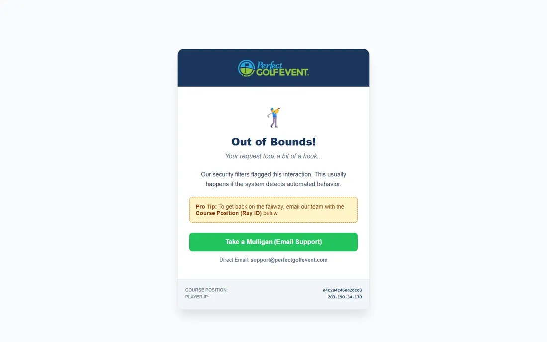 Perfect Golf Event homepage