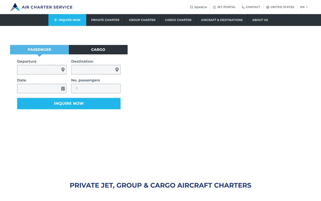 Air Charter Service homepage