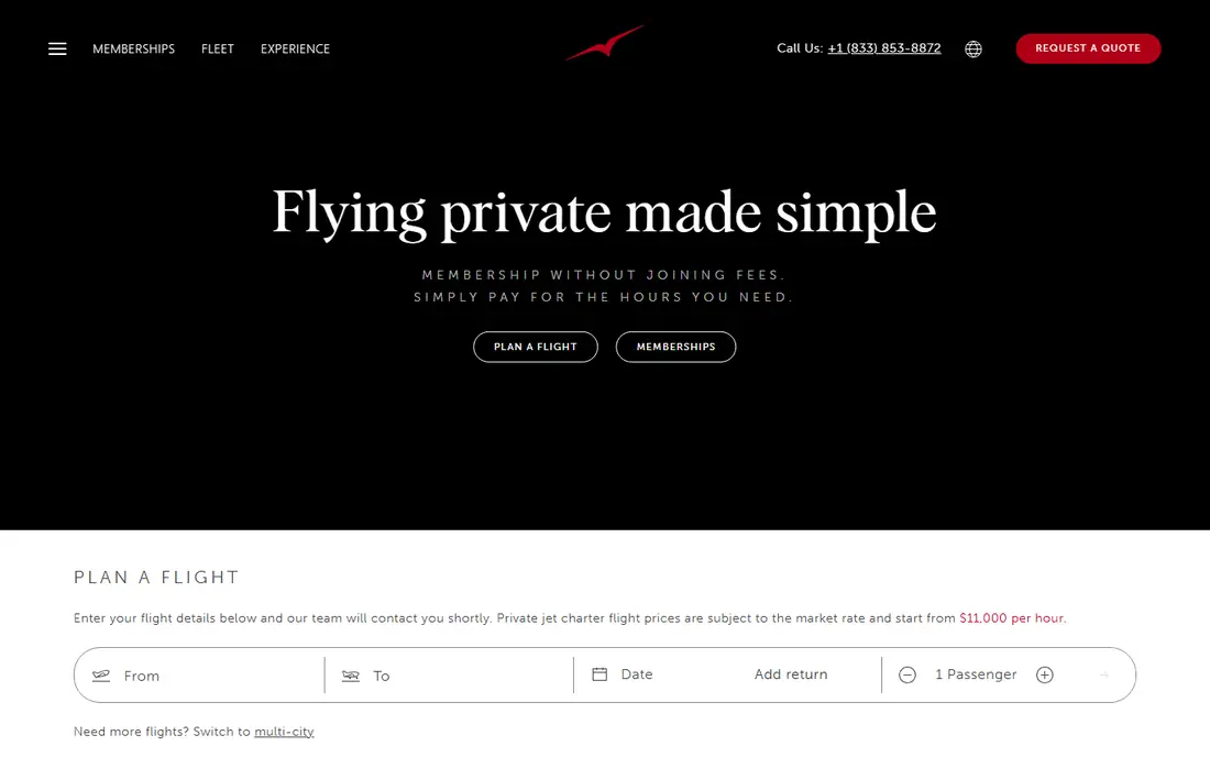 VistaJet homepage