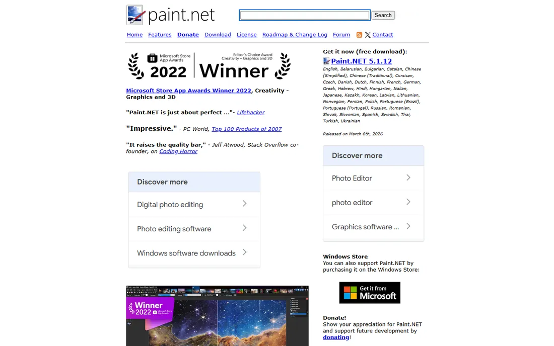 Paint.NET homepage