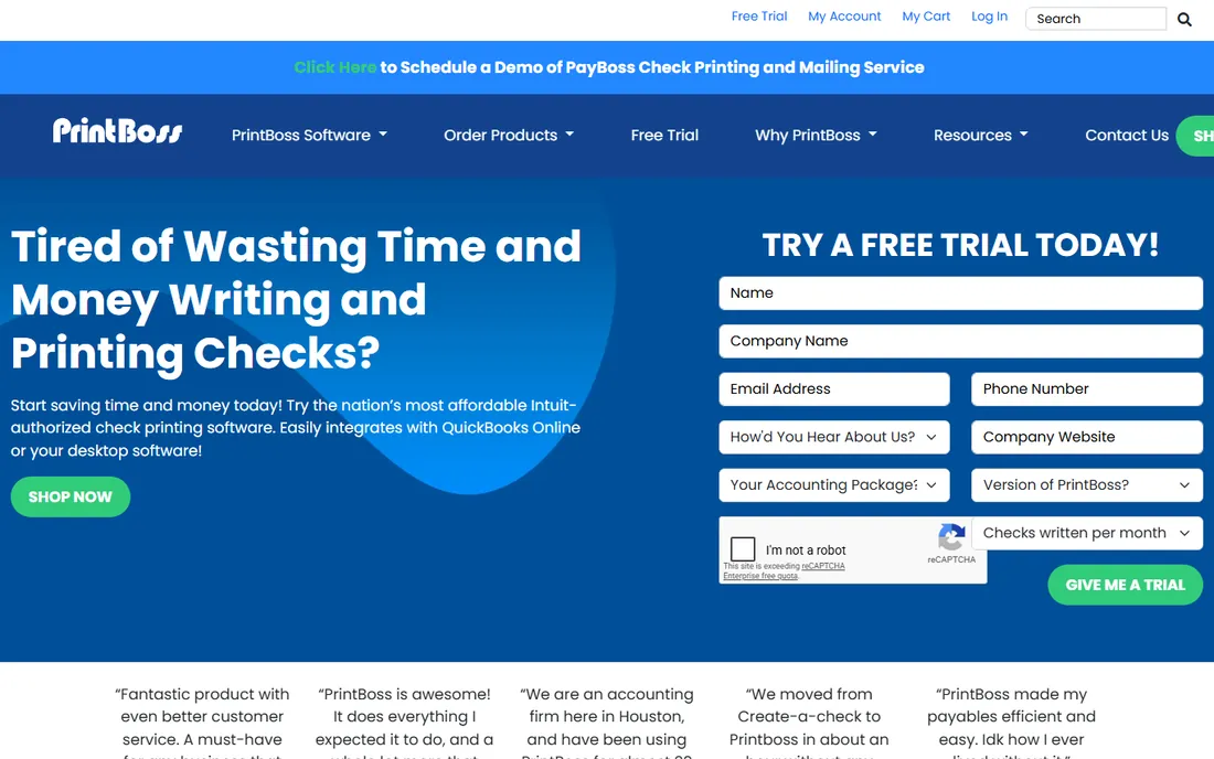 PrintBoss homepage