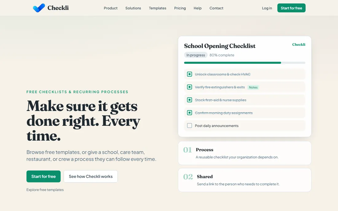 Checkli homepage
