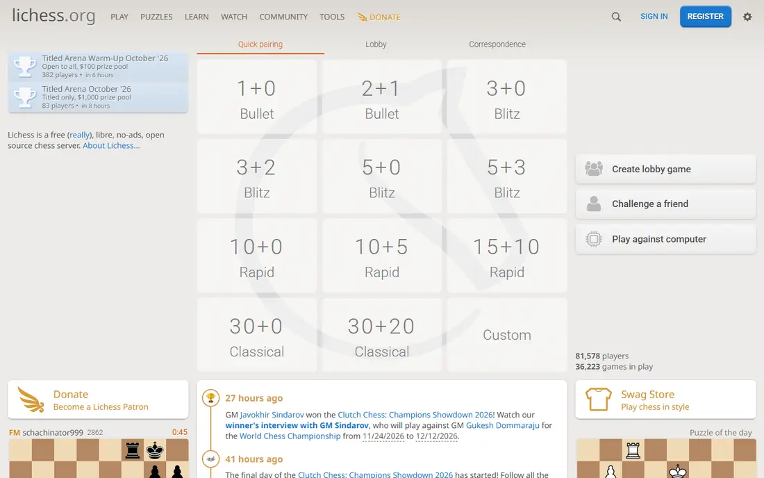 Lichess homepage