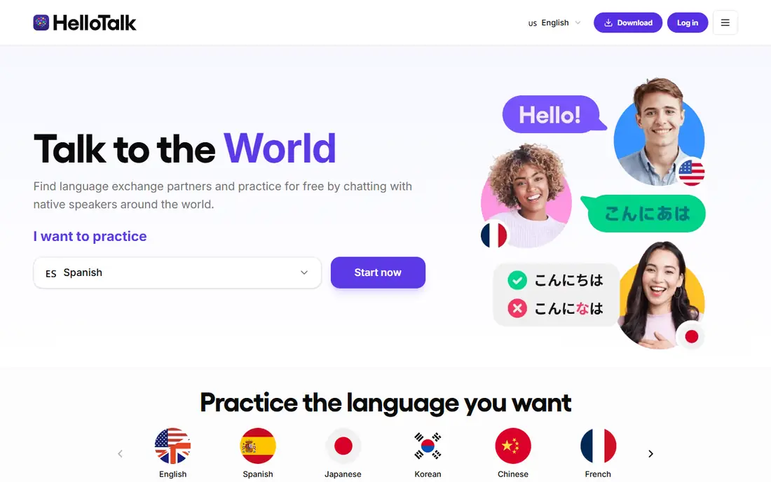 HelloTalk homepage