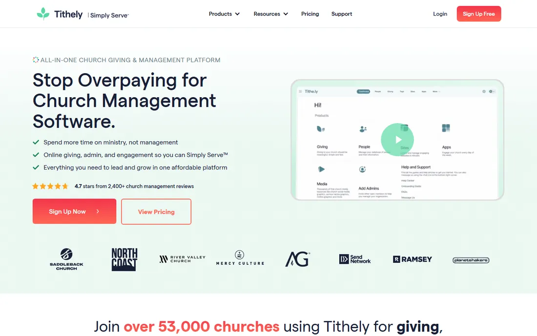 Tithe.ly homepage