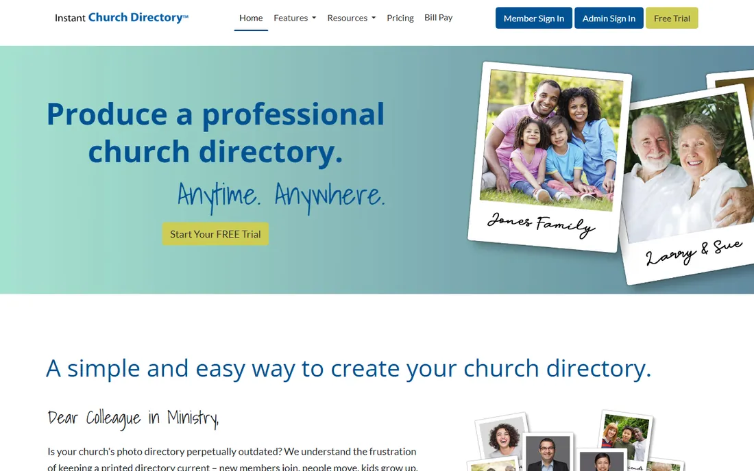 Instant Church Directory homepage