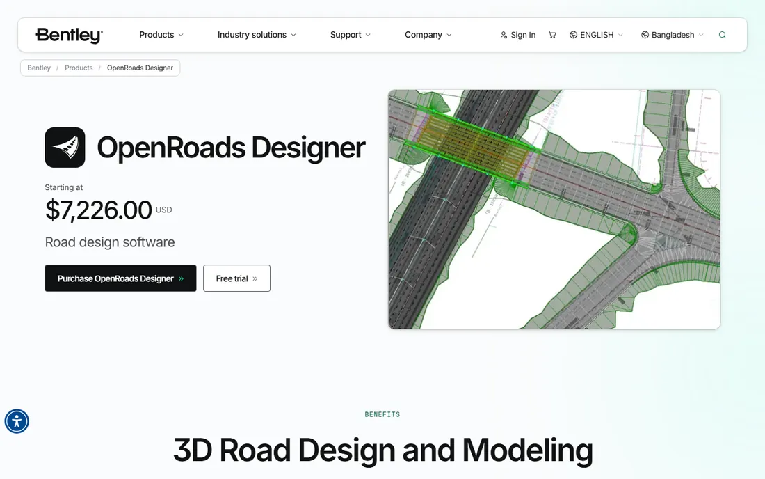 Bentley OpenRoads Designer homepage